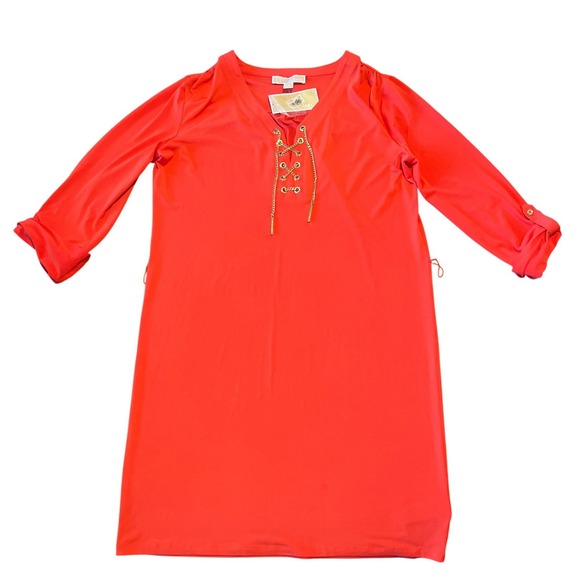 Michael Kors Dresses & Skirts - Michael Kors Grenadine Red Chain Lace Up Shift Dress MS58E92S32 Size M NEW